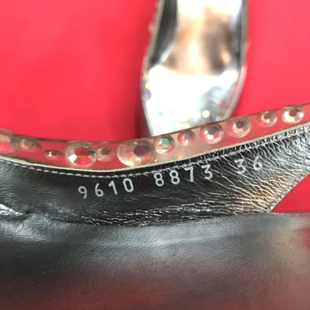 Auc Auc Sergio Rossi Crystal silver kitten heel slingback IT 36 US 6